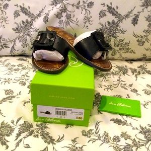 Sam Edelman black leather buckle slides 8 new in box never worn